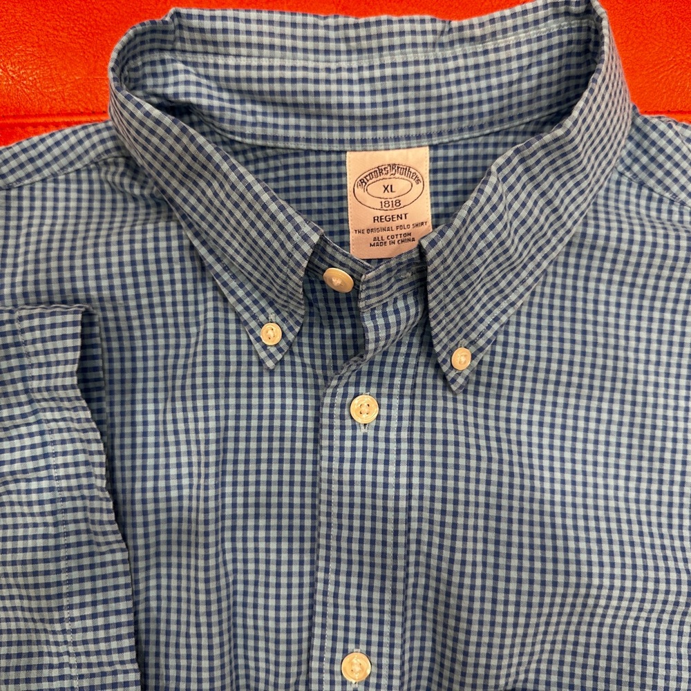 Brooks Brothers Short Sleeve Navy and White Gingham Shirt